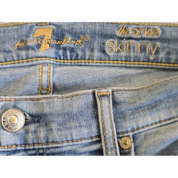 7 For All Mankind The Ankle Skinny Jean Womens Size 32 Raw Hem Slit Medium Wash - Picture 12 of 12